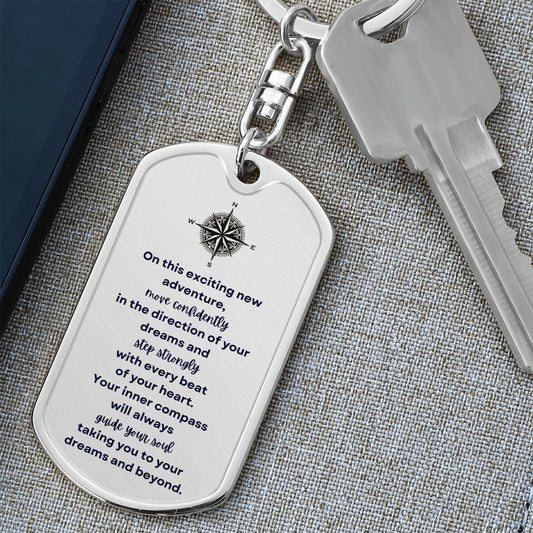 New Adventure - Compass Dog Tag Keychain