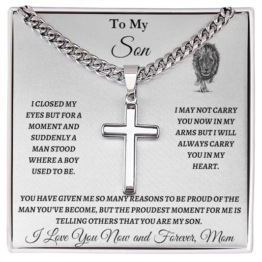 To Son From Mom - Cuban Chain with Artisan Cross Necklace