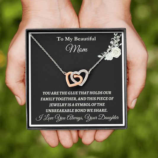 To Mom From Daughter - Interlocking Hearts necklace