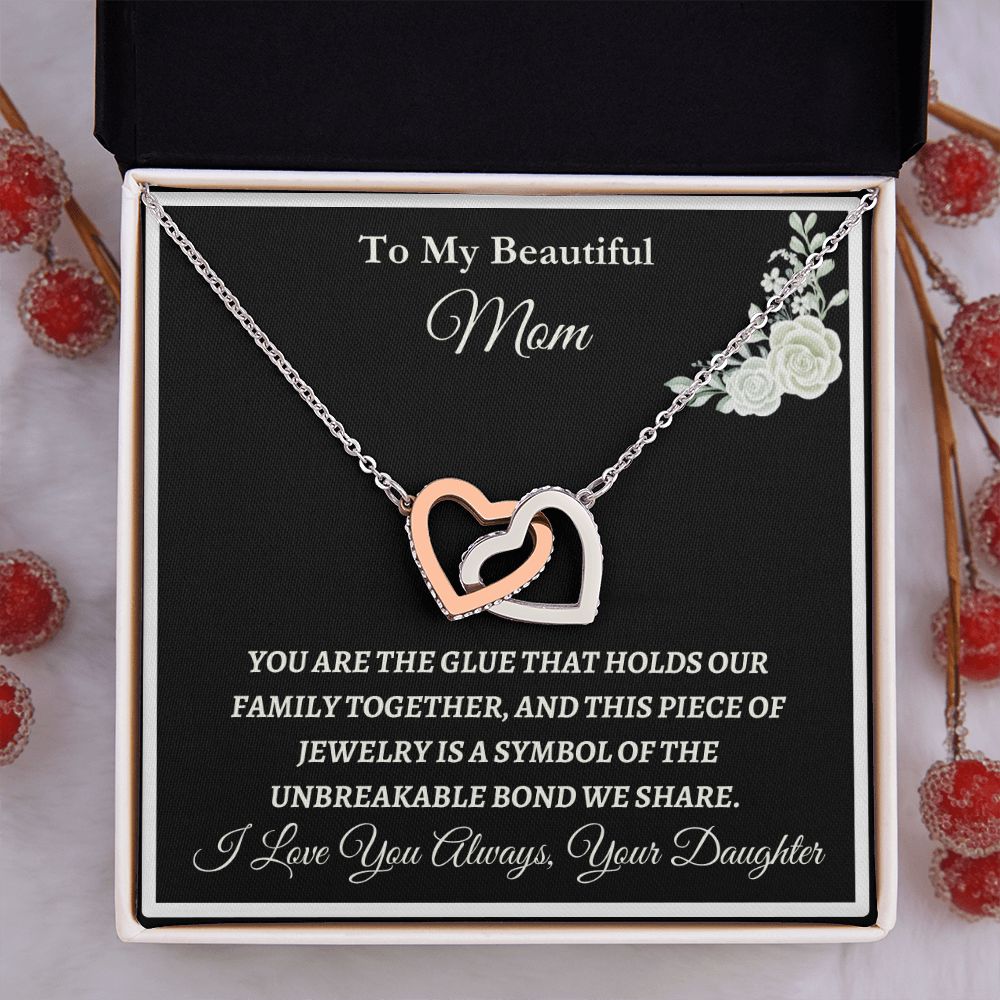 To Mom From Daughter - Interlocking Hearts necklace