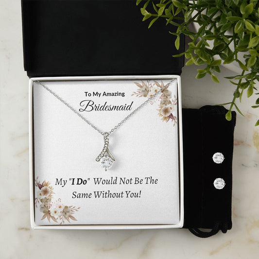 Bridesmaid - Alluring Beauty Necklace & CZ Earring Set