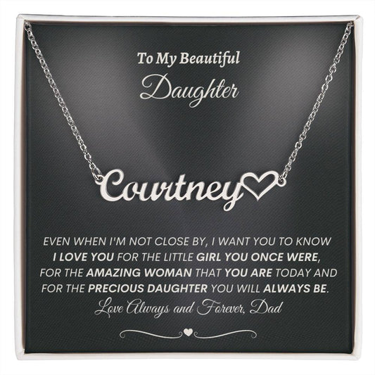 Daughter Signature Necklace with Heart - Personalize From Mom or Dad