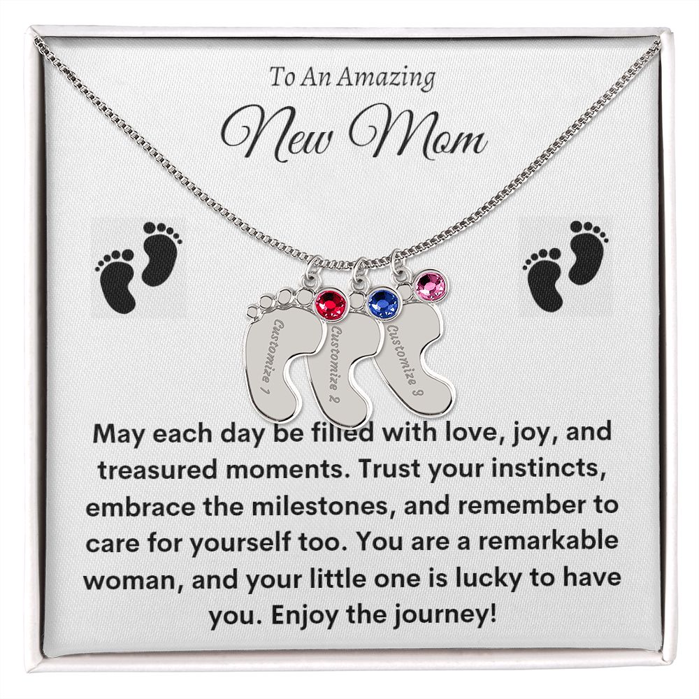 To New Mom - Custom Baby Feet Necklace with Birthstone