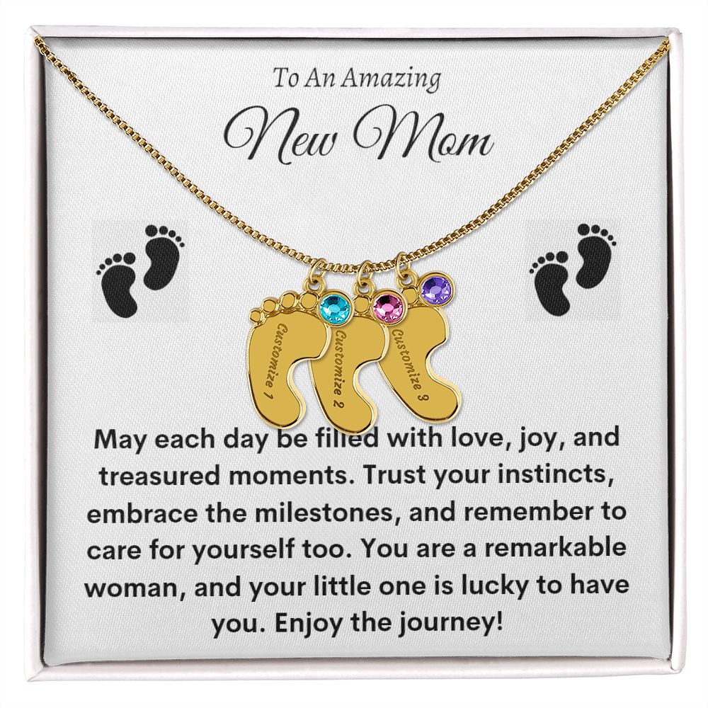 To New Mom - Custom Baby Feet Necklace with Birthstone