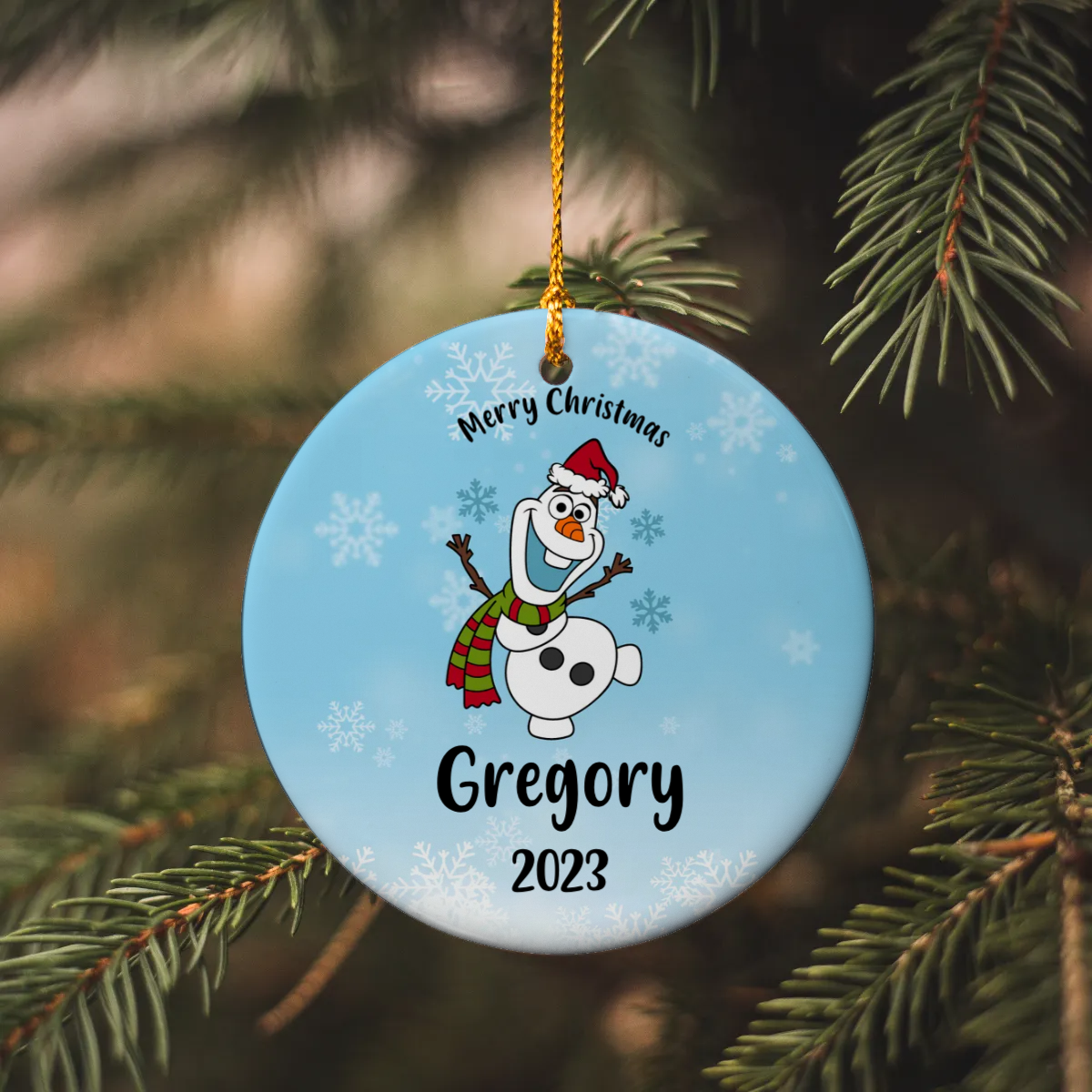 Olaf Personalized Circle Christmas Ornament