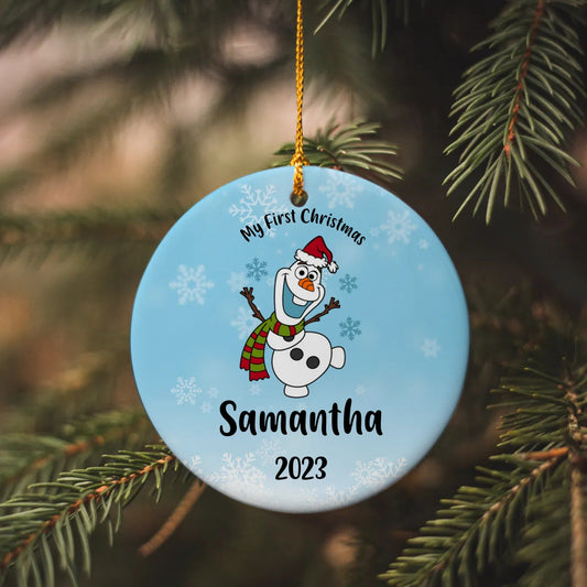 Olaf Personalized Circle Christmas Ornament